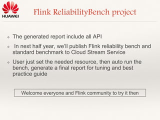 Flink ReliabilityBench project
❖ The generated report include all API
❖ In next half year, we’ll publish Flink reliability...