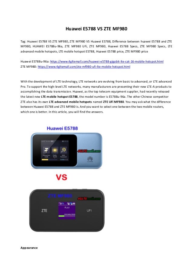 Huawei e5788 vs zte mf980 lte a mobile hotspot