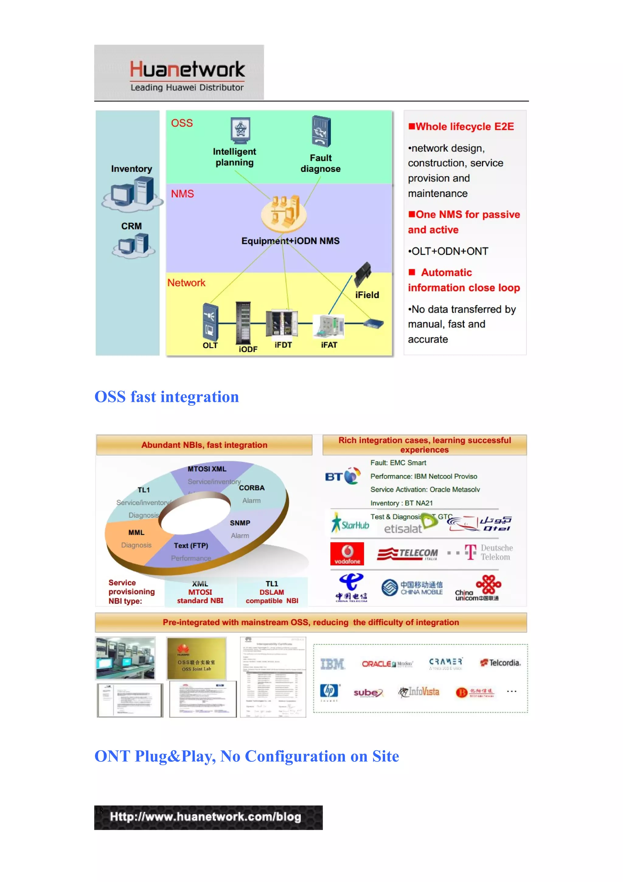 OSS fast integration 
ONT Plug&Play, No Configuration on Site 
18 
 