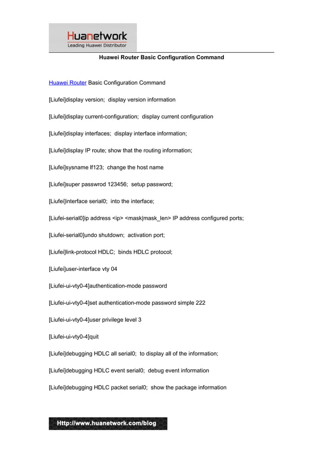 Huawei Router Basic Configuration Command | DOC
