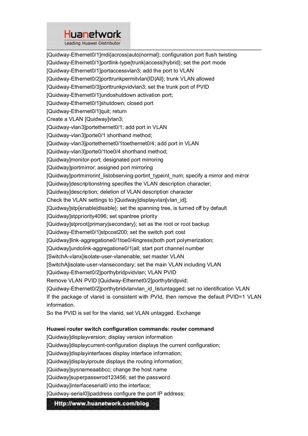 Huawei switch configuration commands
