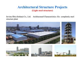Invista fibie (foshan) Co., Ltd. Architectural Characteristics: Six completely steel
structure plant
Architectural Structure Projects
(Light steel structure)
 