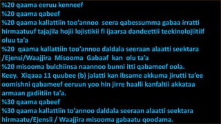 %20 qaama eeruu kenneef
%20 qaama qabeef
%20 qaama kallattiin too’annoo seera qabessumma gabaa irratti
hirmaatuuf tajajila hojii lojistikii fi ijaarsa dandeettii teekinolojiitiif
oluu ta’a
%20 qaama kallattiin too’annoo daldala seeraan alaatti seektara
/Ejensi/Waajjira Misooma Gabaaf kan olu ta’a
%20 misooma bulchiinsa naannoo bunni itti qabameef oola.
Keey. Xiqaaa 11 quubee (b) jalatti kan ibsame akkuma jirutti ta’ee
oomishni qabameef eeruun yoo hin jirre haalli kanfaltii akkataa
armaan gadiitiin ta’a.
%30 qaama qabeef
%30 qaama kallattiin to’annoo daldala seeraan alaatti seektara
hirmaatu/Ejensii / Waajjira misooma gabaatu qoodama.
 