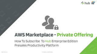 Company Confidential
www.hub.inc Company Confidential
www.hub.inc
AWSMarketplace-PrivateOffering
HowTo Subscribe To Hub Enterprise Edition
Presales Productivity Platform
 