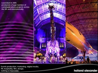 Launched in 2005
produced a huge number of
communications projects across
   Prelude. .
the UK and internationally




Events production, marketing, digital media,
PR, hospitality, film, design,
nothing is impossible
 