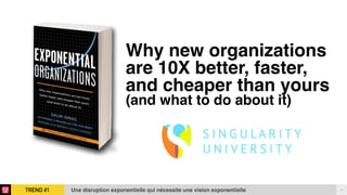 TREND #1 6Une disruption exponentielle qui nécessite une vision exponentielle
Why new organizations
are 10X better, faster,
and cheaper than yours  
(and what to do about it)
 