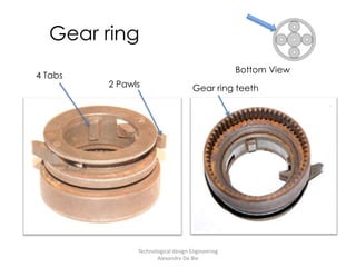 Gear ringTechnological design Engineering           Alexandre De BieBottom View4 Tabs2 PawlsGear ring teeth