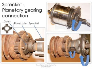 Sprocket - Planetary gearing connectionTechnological design Engineering           Alexandre De BieClutchSprocketPlanet axle