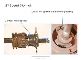 2ndSpeed (Normal)Technological design Engineering           Alexandre De BieClutch rest against tabs from the gear ringContact with cage lost