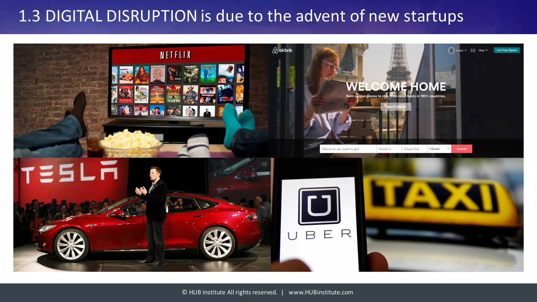 ©	HUB	Institute	All	rights	reserved.		|			www.HUBinstitute.com
1.3	DIGITAL	DISRUPTION	is	due	to	the	advent	of	new	startups
 