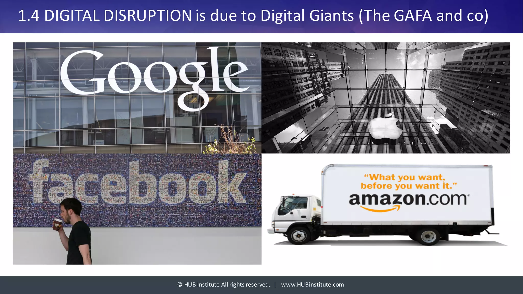 ©	HUB	Institute	All	rights	reserved.		|			www.HUBinstitute.com
1.4	DIGITAL	DISRUPTION	is	due	to	Digital	Giants	(The	GAFA	and	co)
 