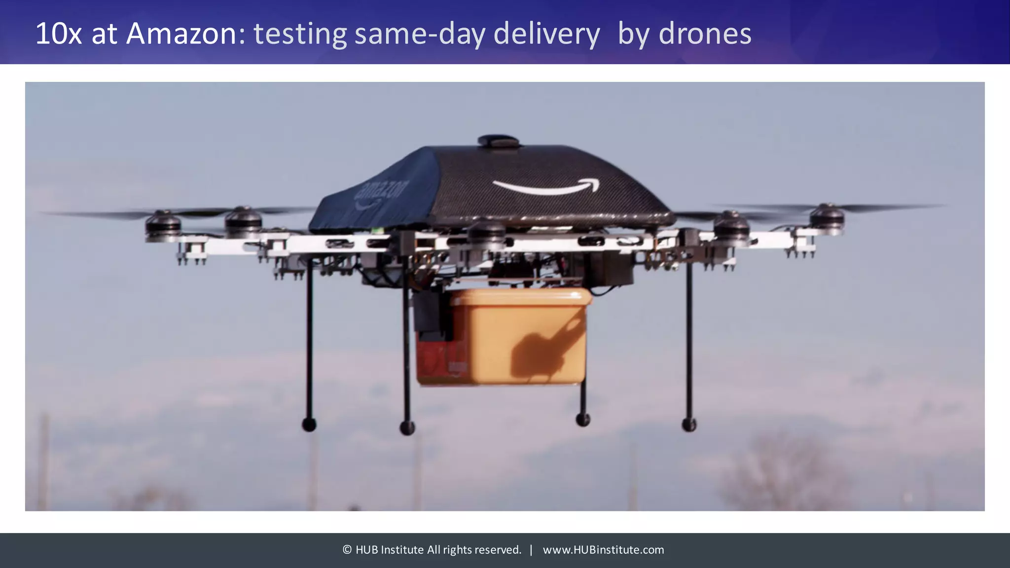 ©	HUB	Institute	All	rights	reserved.		|			www.HUBinstitute.com
10x	at	Amazon:	testing	same-day	delivery	 by	drones
 