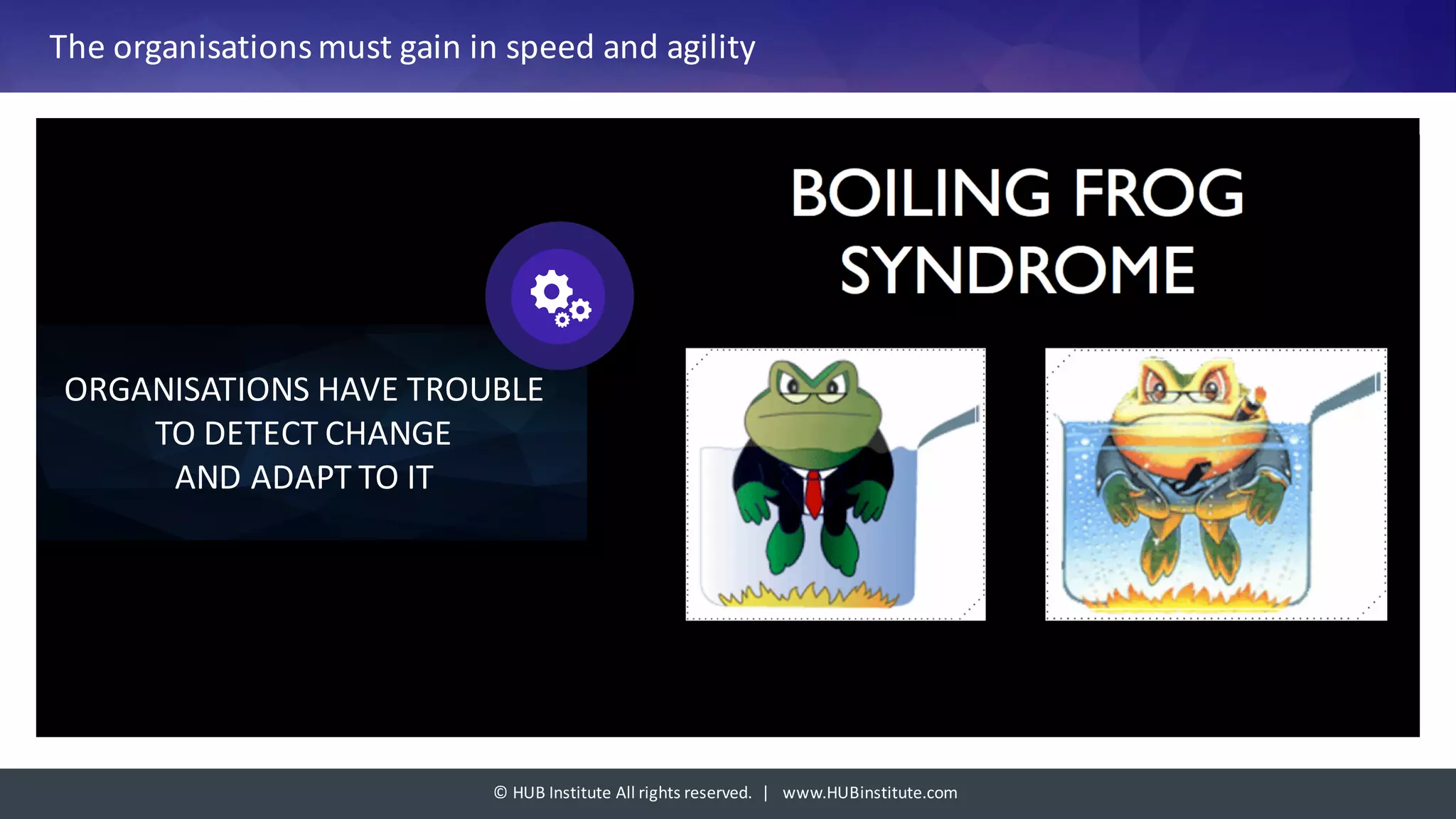 ©	HUB	Institute	All	rights	reserved.		|			www.HUBinstitute.com
The	organisations	must	gain	in	speed	and	agility
ORGANISATIONS	HAVE	TROUBLE	
TO	DETECT	CHANGE	
AND	ADAPT	TO	IT
 