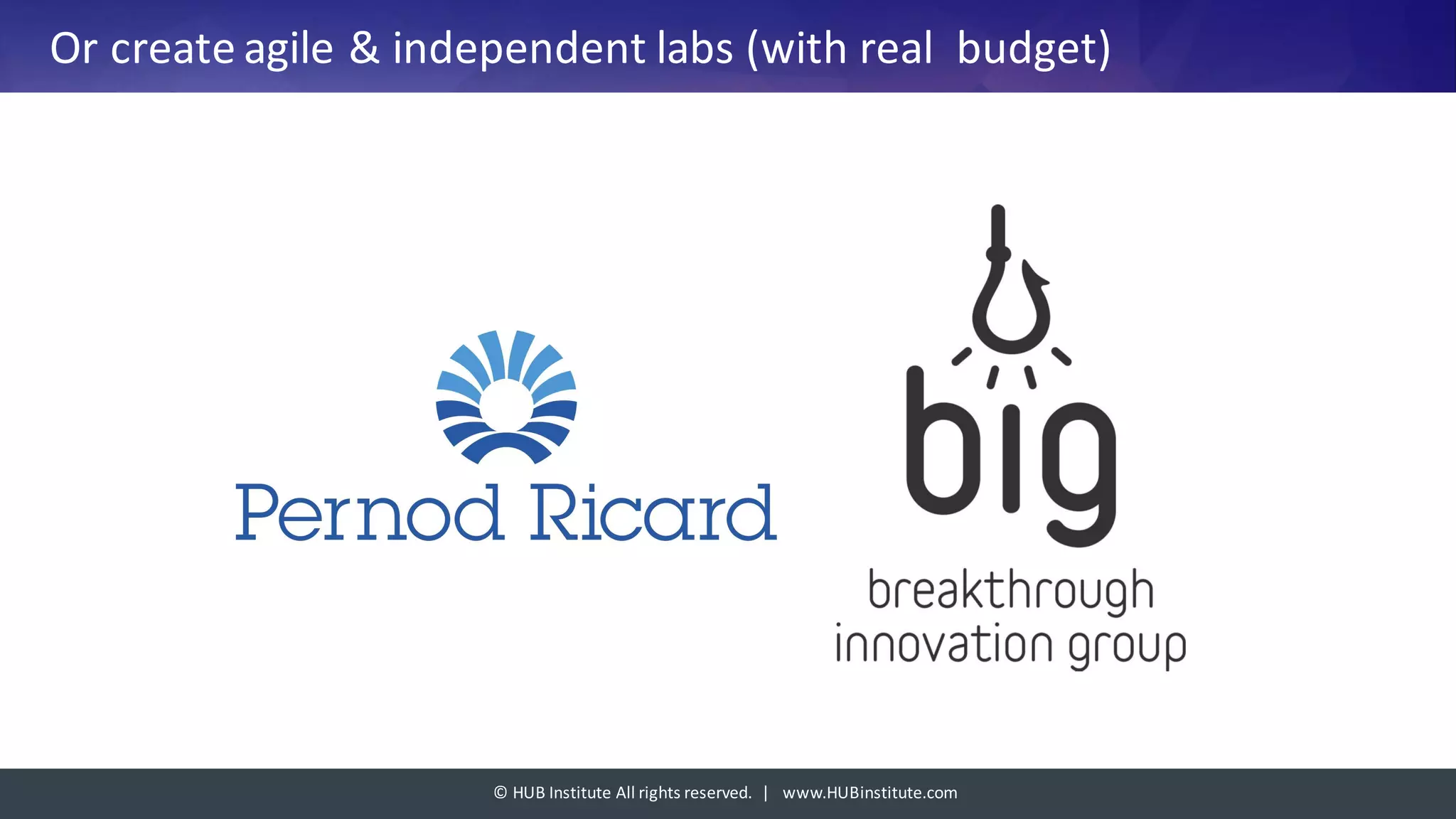 ©	HUB	Institute	All	rights	reserved.		|			www.HUBinstitute.com
Or	create	agile	&	independent	labs	(with	real		budget)	
 