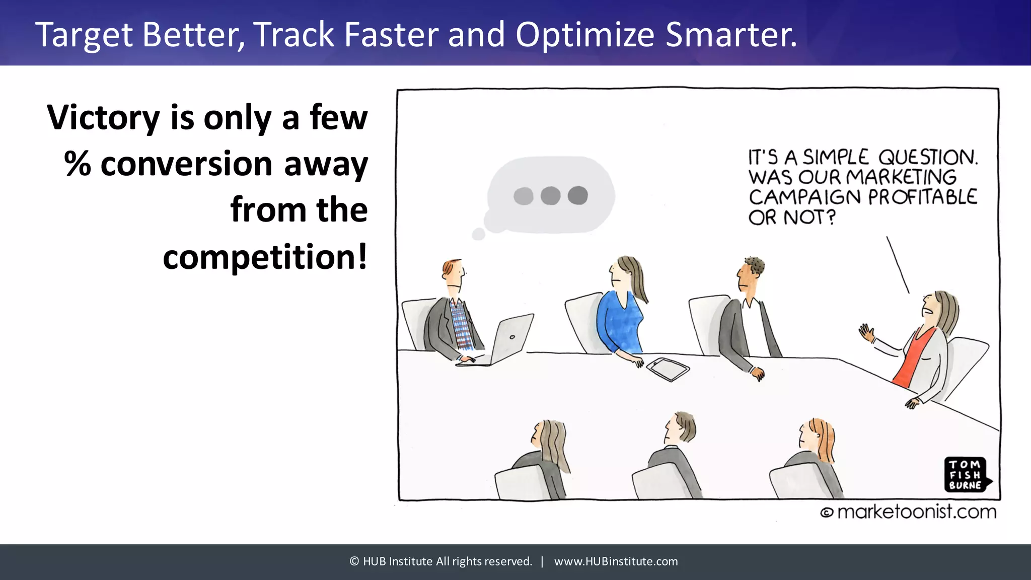 ©	HUB	Institute	All	rights	reserved.		|			www.HUBinstitute.com
Target	Better,	Track Faster and	Optimize Smarter.	
Victory	is only a	few	
%	conversion	away
from the	
competition!
 