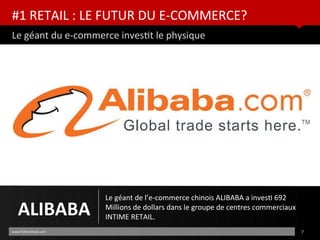 #1 RETAIL : LE FUTUR DU E-COMMERCE?
Le géant du e-commerce investt le physique
ALIBABA
Le géant de l’e-commerce chinois AL...