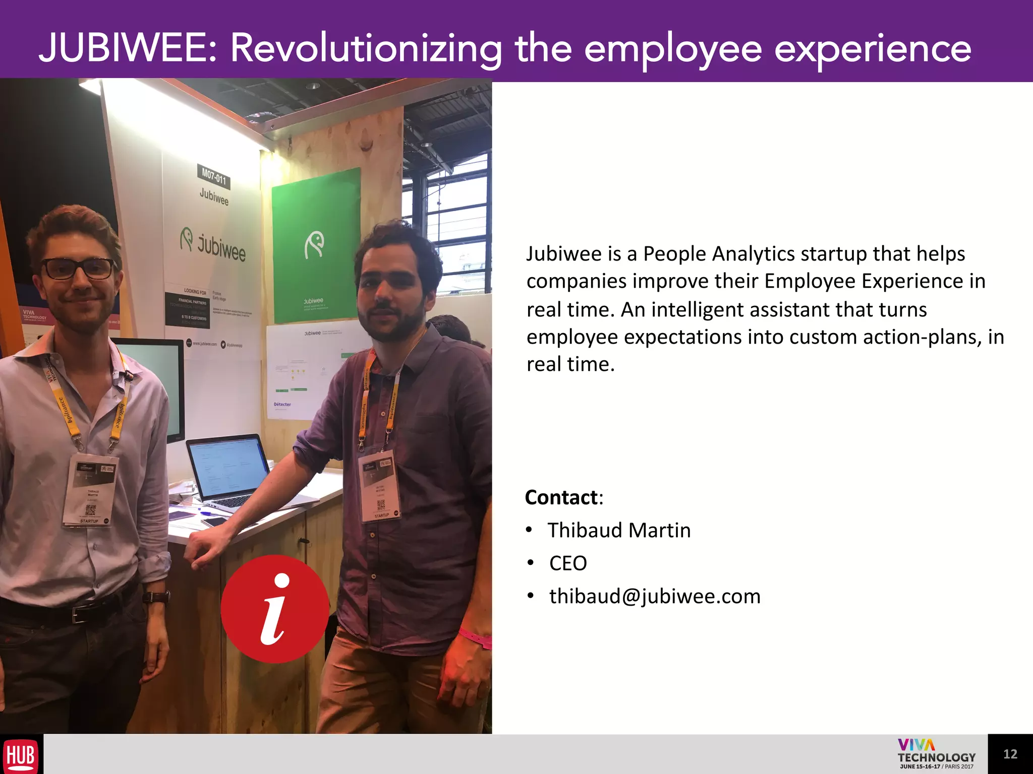 12
Choosing your employees: the secret of a great startup project
1.THE	
  STORY	
  TELLING	
  
	
  	
  
«	
  The	
  most	
  important	
  is	
  the	
  story	
  telling	
  that	
  you	
  
transmit	
  to	
  your	
  employees	
  »	
  	
  
RENAUD	
  VISAGE,	
  CO-­‐FOUNDER	
  /	
  VENTURE	
  PARTNER,	
  
EVENTBRITE	
  /	
  INDEX	
  VENTURES	
  
	
  	
  
2.	
  BEFORE	
  &	
  AFTER	
  MARKETING	
  FIT	
  
«	
  When	
  you	
  create	
  a	
  start-­‐up	
  you	
  have	
  two	
  phases	
  :	
  
before	
  market	
  fit	
  and	
  after	
  market	
  fit.	
  In	
  the	
  first	
  time	
  
you	
  need	
  to	
  work	
  with	
  highly	
  motivated	
  people,	
  
implicated	
  in	
  the	
  project.	
  In	
  a	
  second	
  time	
  you	
  have	
  to	
  
structure	
  your	
  business	
  with	
  orderly	
  persons	
  with	
  
specific	
  skills	
  »	
  	
  
ALICE	
  ZAGURY,	
  CO-­‐FOUNDER	
  AND	
  CEO,	
  THE	
  FAMILY	
  	
  
	
  	
  
3.	
  PASSION,	
  VALUE	
  AND	
  TRUST	
  
«	
  It	
  is	
  important	
  to	
  provide	
  the	
  company's	
  values	
  from	
  
the	
  beginning	
  to	
  its	
  employees	
  because	
  it	
  is	
  they	
  who	
  
help	
  you	
  grow	
  the	
  business	
  around	
  them	
  and	
  pass	
  
them	
  on	
  to	
  your	
  ecosystem	
  (employees	
  /	
  customers)	
  »	
  
GERALDINE	
  LE	
  MEUR,	
  CO-­‐FOUNDER	
  AND	
  GENERAL	
  
PARTNER,	
  THE	
  REFINERS	
  
 