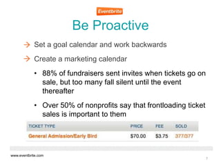 Be Proactive
            Set a goal calendar and work backwards
            Create a marketing calendar
            • 88% ...