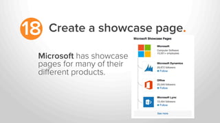 Create a showcase page.18
Microsoft has showcase
pages for many of their
diﬀerent products.
 