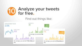 Analyze your tweets
for free.10
Find out things like:
 