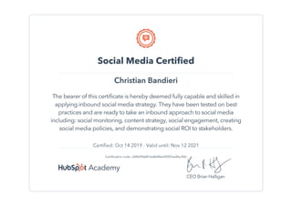 Hubspot Social Media Certified