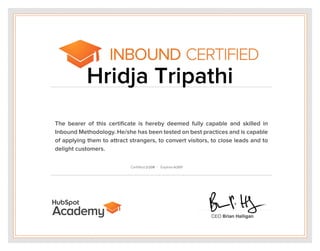 Inbound Certification from Hubspot Academy - Hp Tripathi