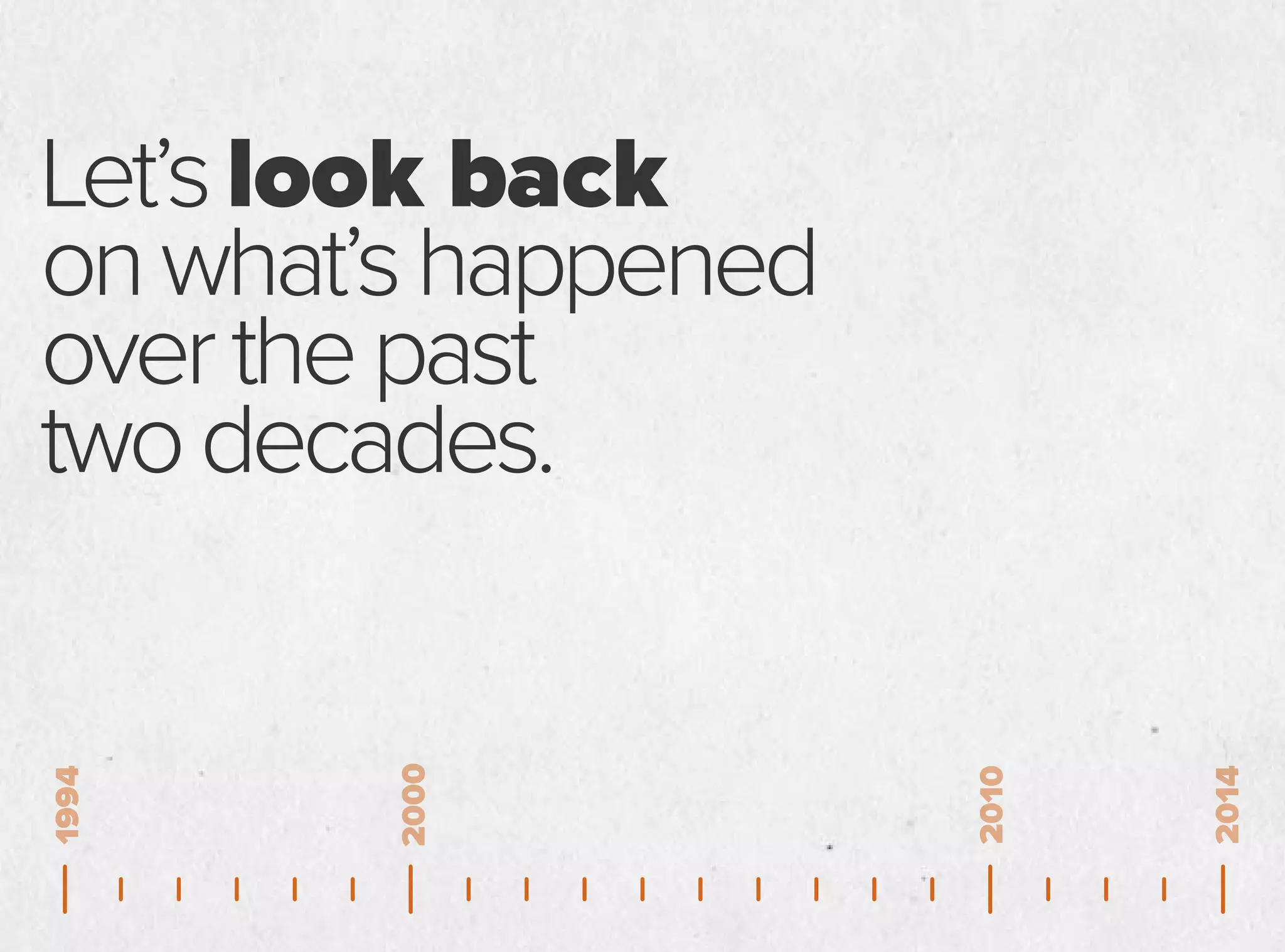 Let’slook back
onwhat’shappened
overthepast
twodecades.2000
1994
2014
2010
 