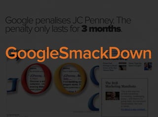 GooglepenalisesJCPenney.The
penaltyonlylastsfor3months.
GoogleSmackDown
 