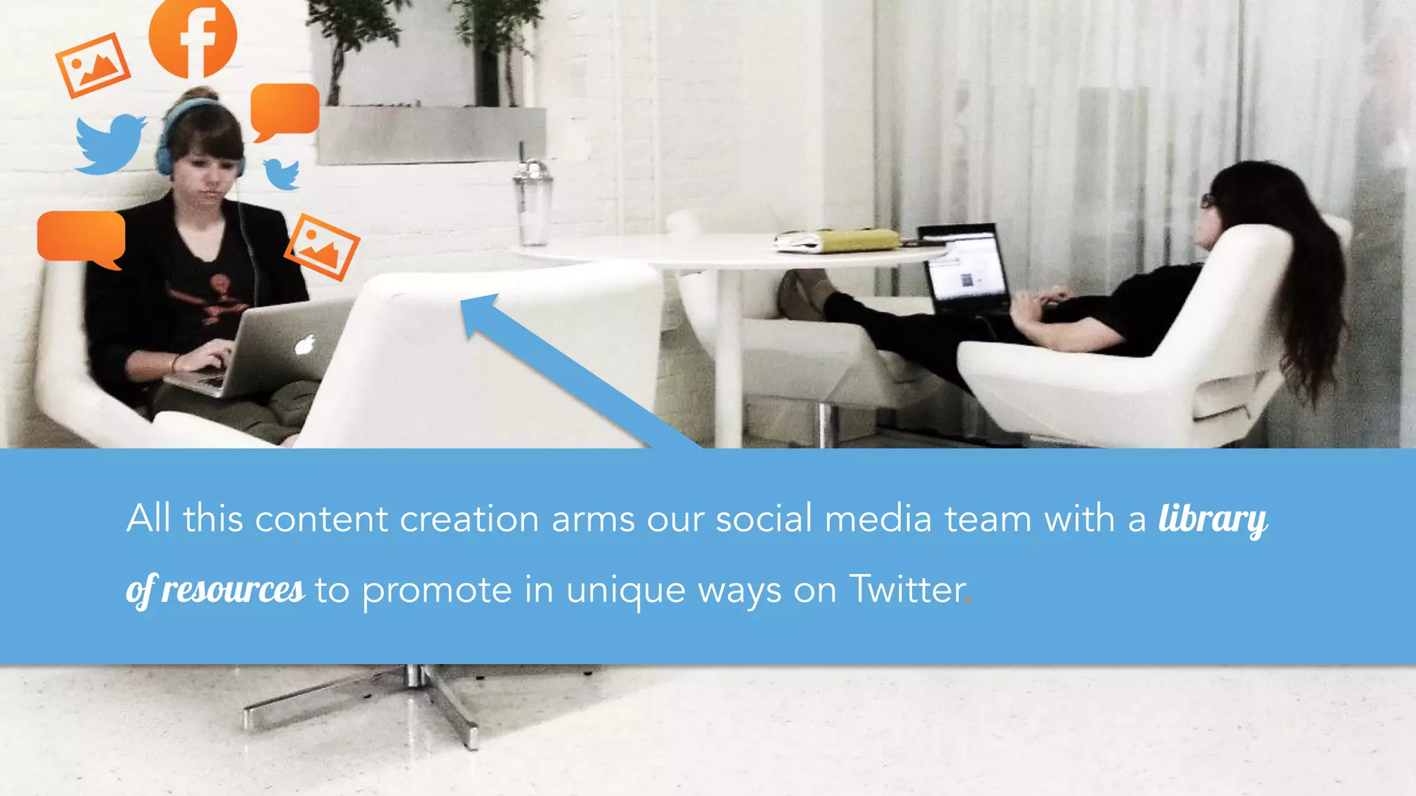 All this content creation arms our social media team with a library
of resources to promote in unique ways on Twitter.
 