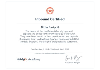 Hubspot Inbound Marketing Certification 2019