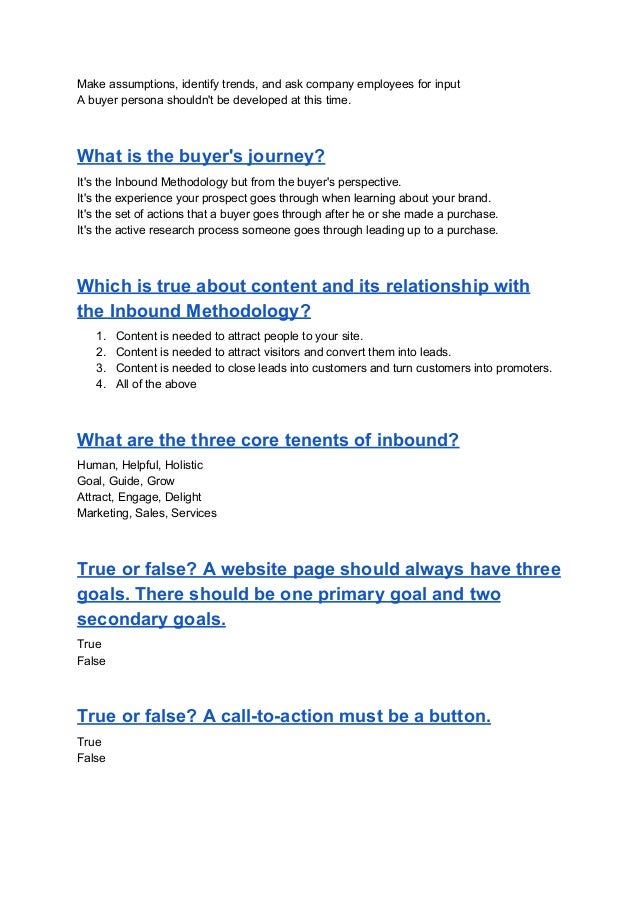 Hubspot Inbound Certification Test Answers