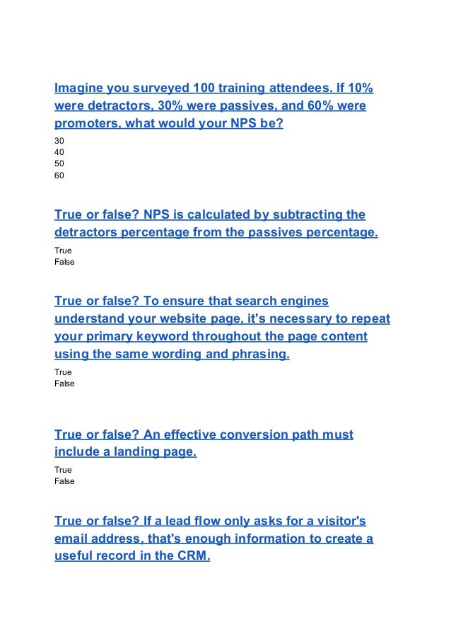 Hubspot Inbound Certification Test Answers
