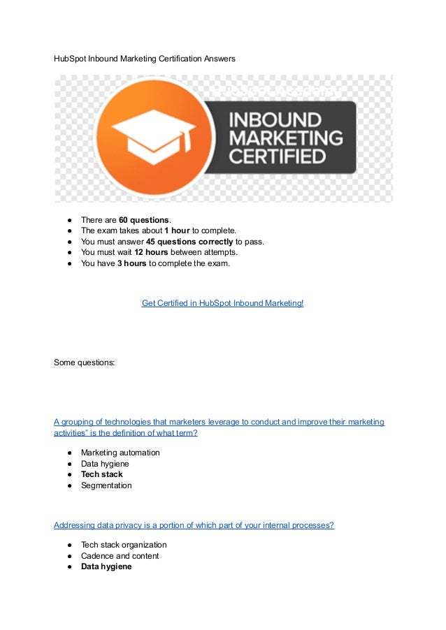 Hubspot inbound marketing certification answers PDF