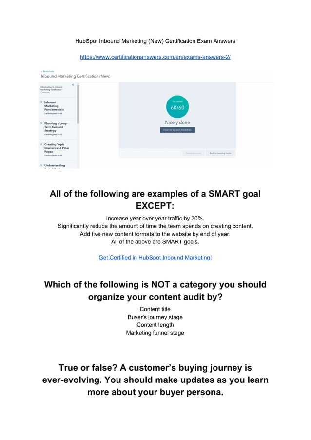 Hubspot inbound marketing (new) certification exam answers pdf download