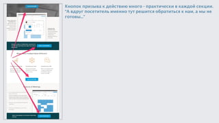 Кнопок призыва к действию много - практически в каждой секции.
“А вдруг посетитель именно тут решится обратиться к нам, а мы не
готовы…”
 
