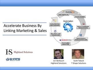 Accelerate Business By Linking Marketing & Sales Scott Taback T Shape Solutions Jon Berbaum Highland Solutions 