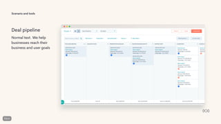 Scenario and tools
Deal pipeline
Normal text. We help
businesses reach their
business and user goals
 