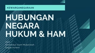 HUBUNGAN
NEGARA
HUKUM & HAM
Oleh :
Shohwatul Islam Mubarokah
Sagita Auranti
KEWARGANEGARAAN
 
