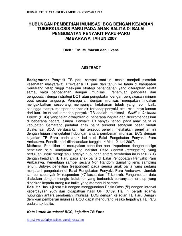 Hubungan pemberian imunisasi bcg dengan kejadian Hubungan pemberian imunisasi bcg dengan kejadian