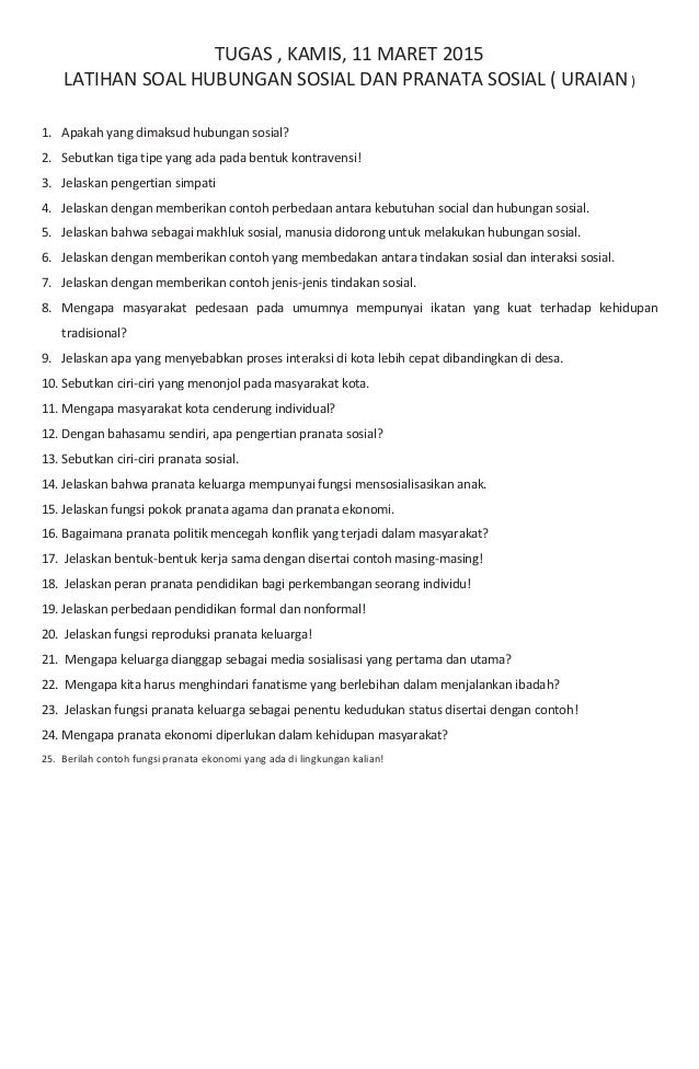 Hubungan Sosial Dan Pranata Sosial Uraian