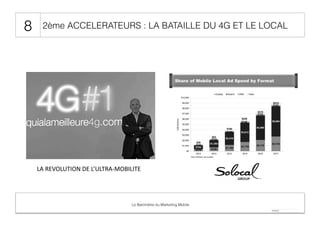 8

2ème ACCELERATEURS : LA BATAILLE DU 4G ET LE LOCAL

LA	
  REVOLUTION	
  DE	
  L’ULTRA-­‐MOBILITE	
  

Le Baromètre du Marketing Mobile

 