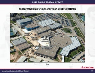 2010 BOND PROGRAM UPDATE


                        georgetown high school additions and renovations




                                Athletic
                                Addition
                                            Kitchen
                                           Expansion    Cafeteria
                                                        Addition

                                           Greenhouse
                                                           Classroom
                                                            Addition




                                                             Aerial

                                                                           Huckabee
Georgetown Independent School District	                                          11
 