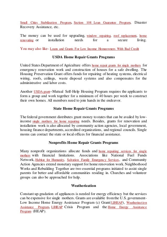 HUD Home Repair Grants For Low Single MomsHome Renovation.docx