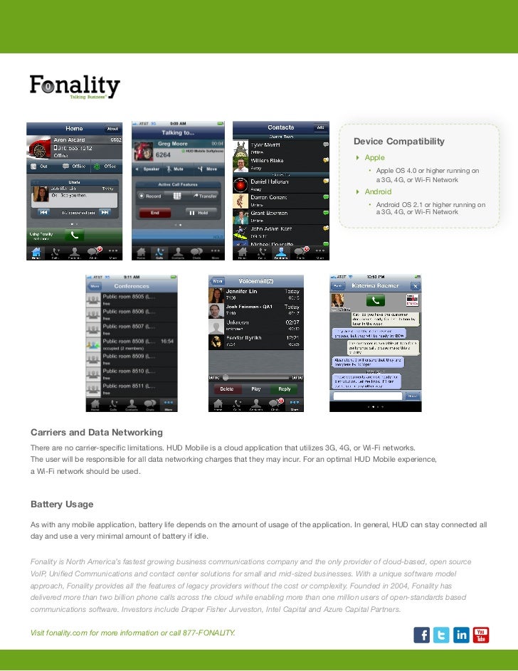 Fonality HUD Mobile Datasheet