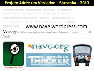 Projeto Adote um Vereador – Sorocaba - 2013




          www.nave.wordpress.com
 