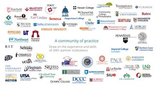 Draw on the experience and skills
of 300+ partner institutions
A community of practice
 
