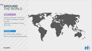 AROUND 
THE WORLD
TALKS

Meetups	
  and	
  events	
  in	
  NYC,	
  Paris,	
  
LA,	
  Tokyo,	
  SF,	
  Stockholm,	
  Vienna,	
  
San	
  Jose… 
Coming	
  up	
  in	
  Budapest,	
  London,	
  
West	
  coast

RETREATS

Nov	
  13	
  Koh	
  Chang,	
  Thailand	
  
May	
  14	
  Curaçao,	
  Netherlands	
  Anclles

 