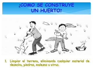 1. Limpiar el terreno, eliminando cualquier material de
   desecho, piedras, malezas u otros.
 