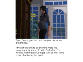 Soon, Sandy gets the next bump of her second
pregnancy.
I think she seems to be showing more this
pregnancy than she did with Daffodil so I’m
hoping that maybe we’ll get twins so we’ll have
more of a shot at the eyes!
 