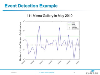 Event Detection Example

                                                           111 Minna Gallery in May 2010
               Number of photos * Number of photo owners




  21/05/2012                                                       B. HUET - VIGTA'12 Keynote   - 34
 